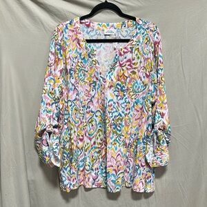 Emily Wonder Long Sleeve Blouse: Multi color Tops Women's Size 1X / Box 2-62